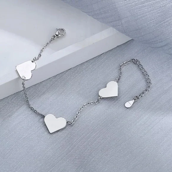NEW HEART 925 STERLING SILVER CHAIN BRACELET, NICE BRACELET, CUTE BRACELET - Picture 5 of 6